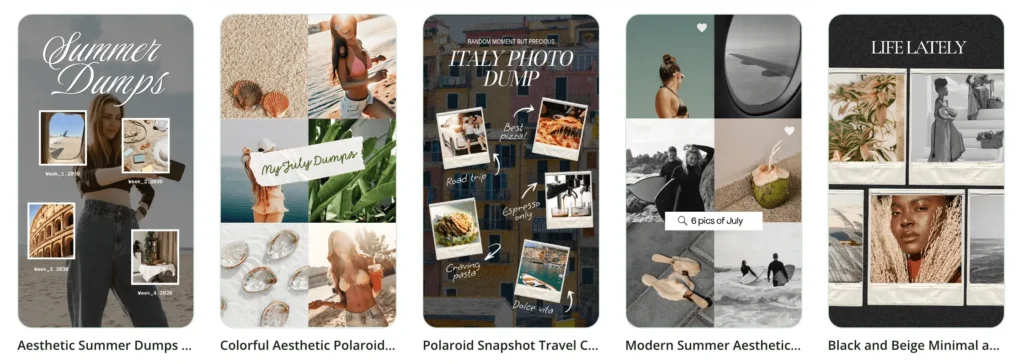 Some Quillbot Instagram story templates for photo dumps