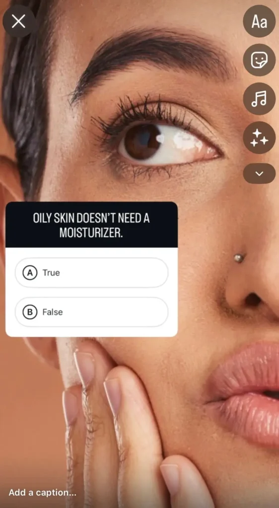 An Instagram asking users to vote True or False on a statement
