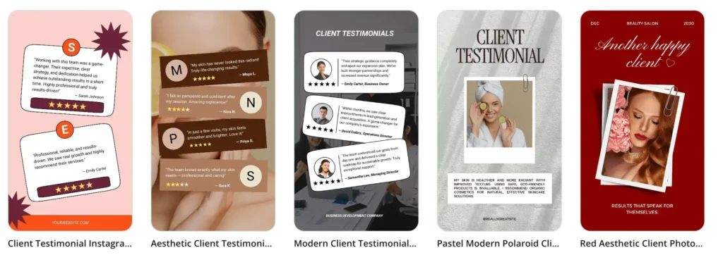 Some Quillbot Instagram story templates for client testimonials