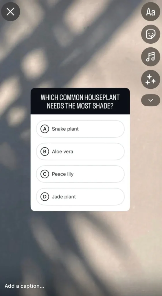 An Instagram story using the Quiz sticker to do trivia for their followers