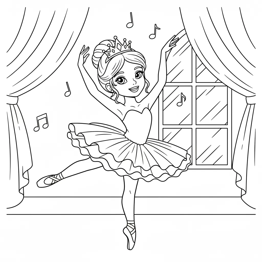 kids coloring page of a princess doing ballet