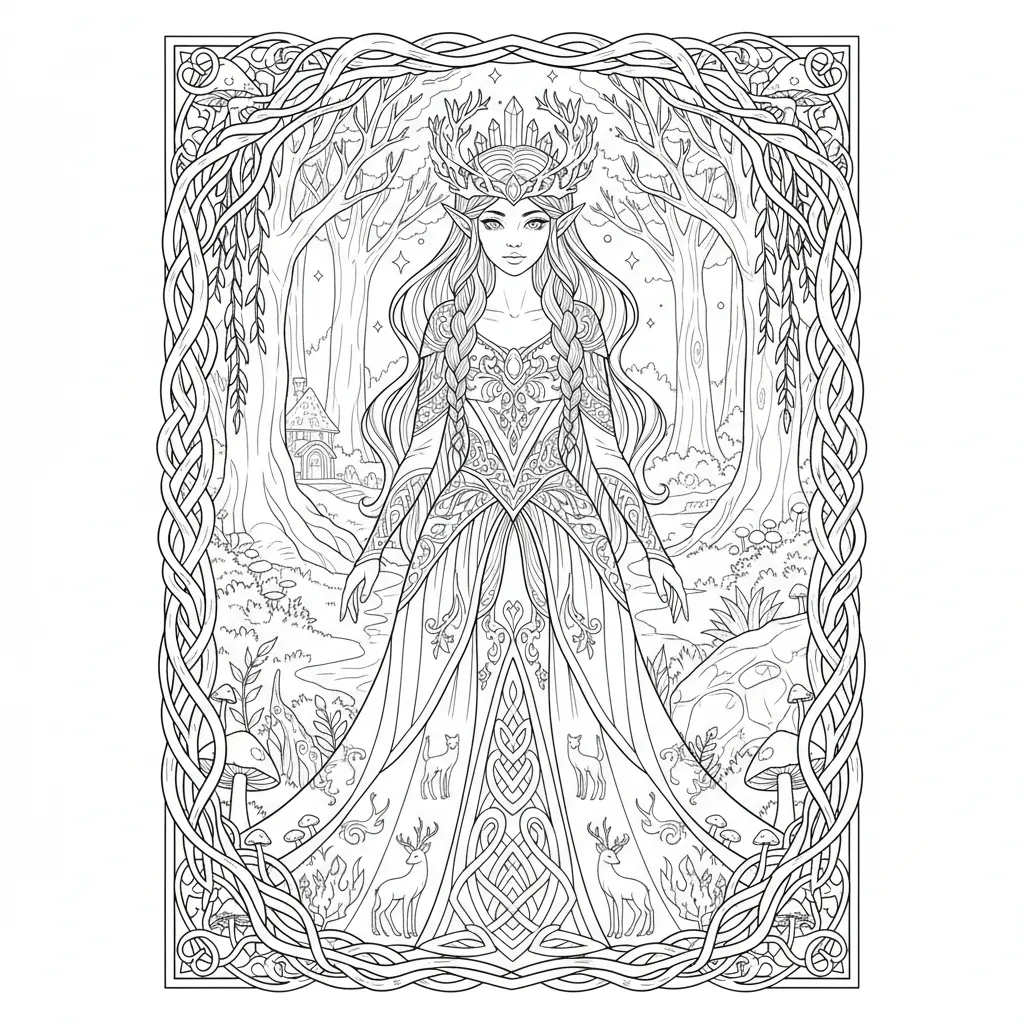 celtic inspired princess coloring page for adults