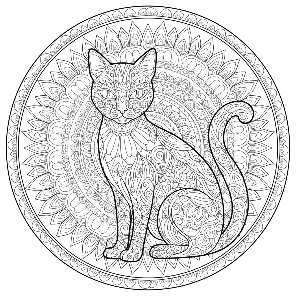 cat mandala coloring page
