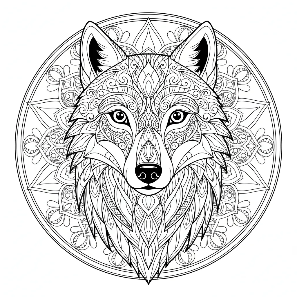 wolf mandala coloring page