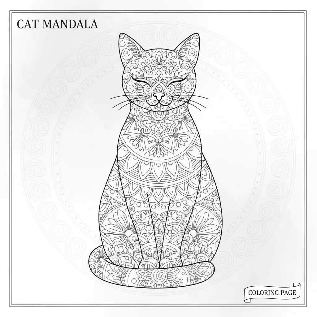 cat mandala coloring page