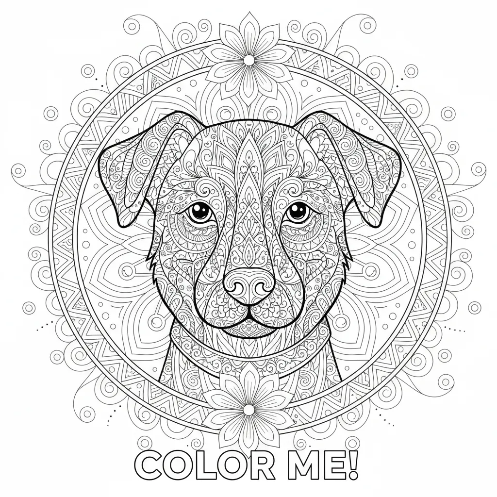dog mandala coloring page that says color me
