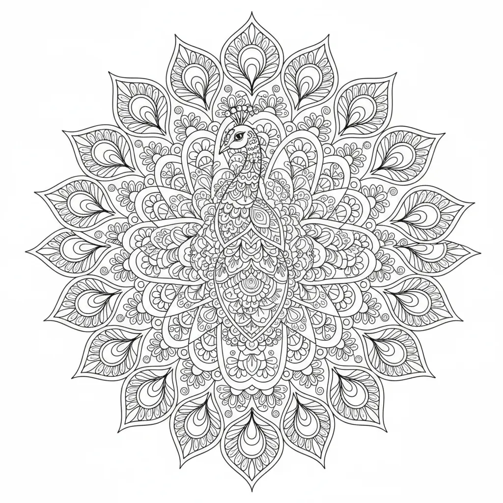 peacock mandala coloring page