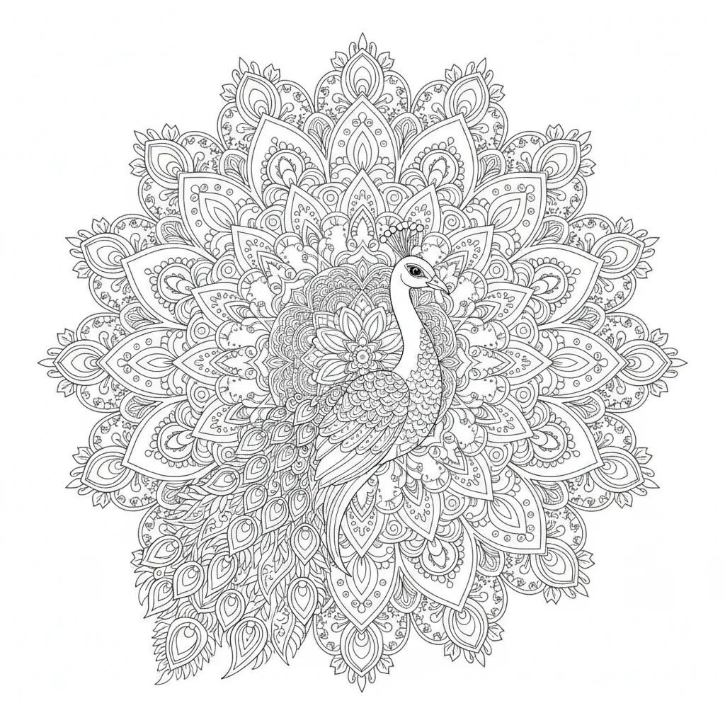 peacock mandala coloring page
