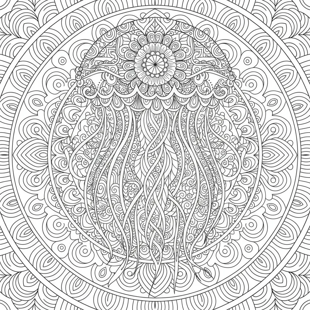 jellyfish mandala coloring page