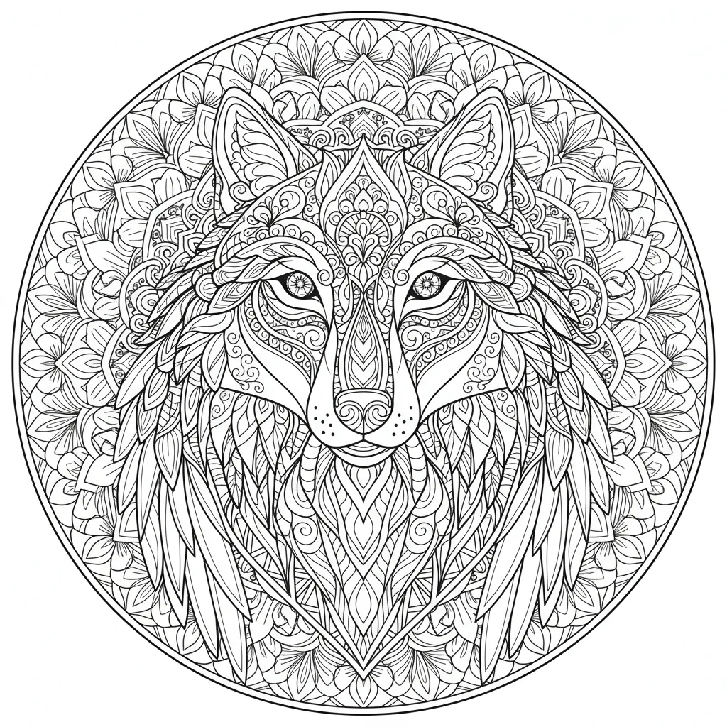 wolf mandala coloring page