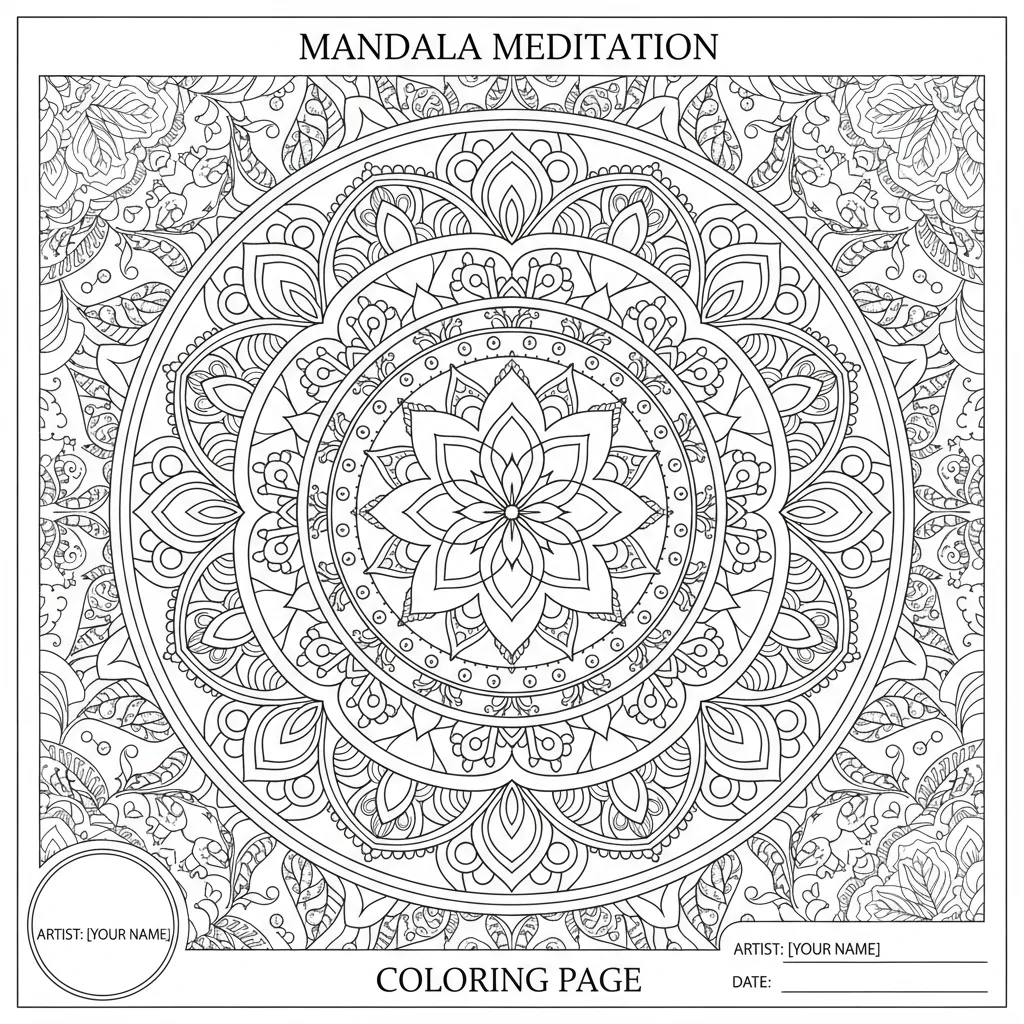 mandala coloring page that says mandala meditation