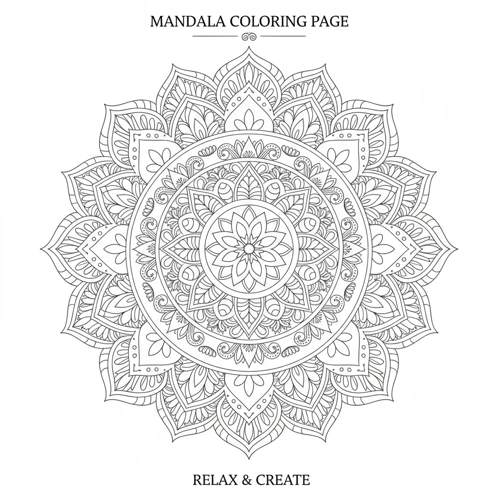 mandala coloring page that says relax & create