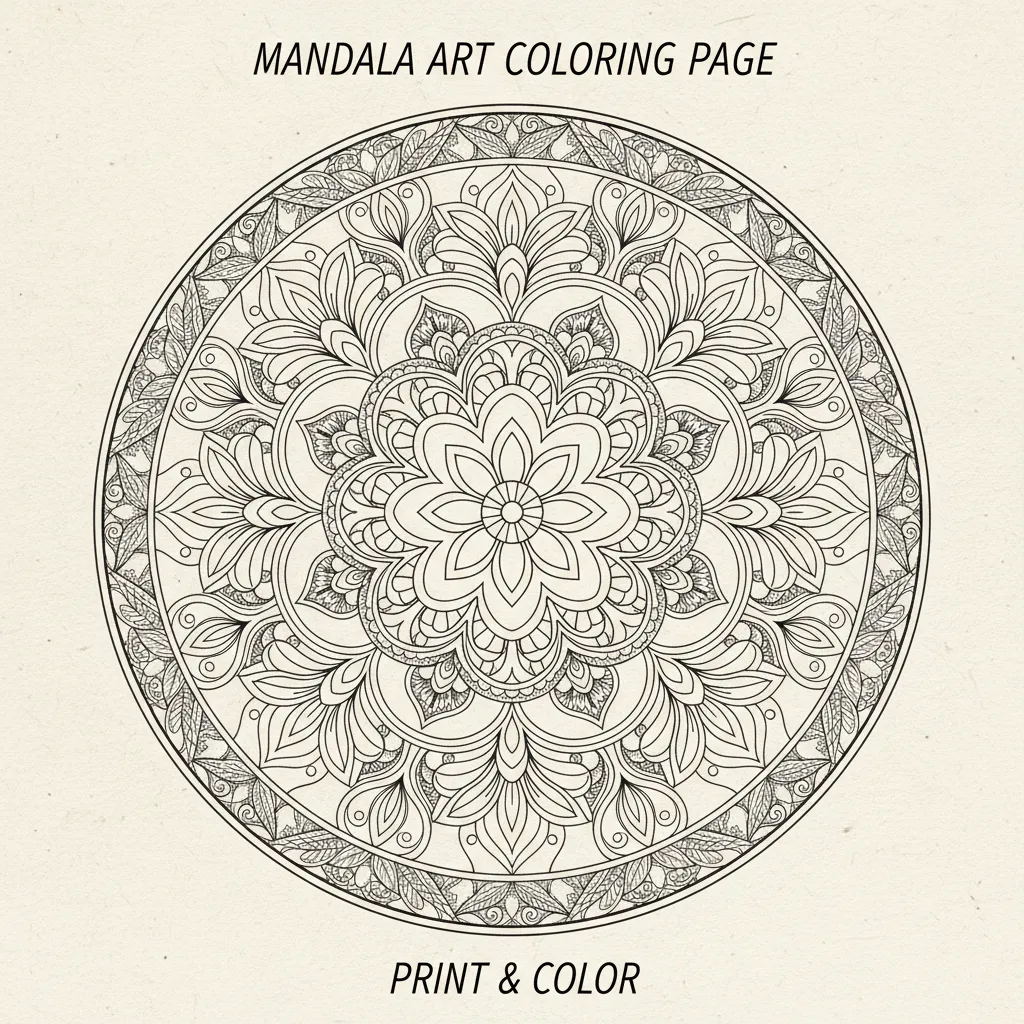 mandala art coloring page that says print and color on it