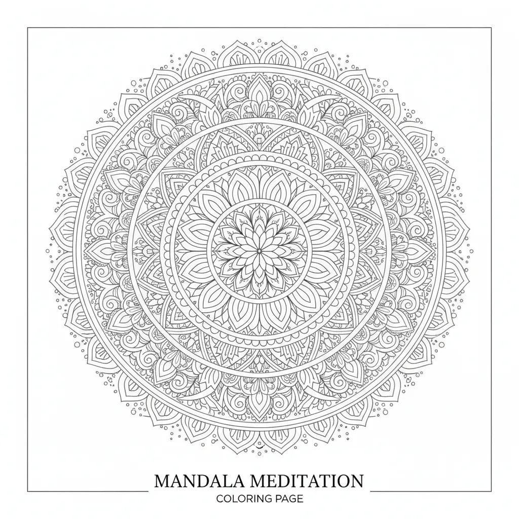 mandala coloring page that says mandala meditation