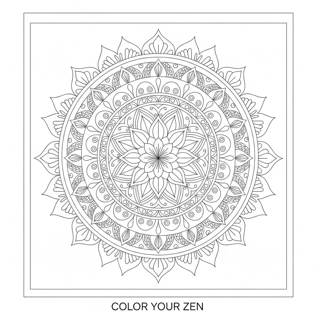 easy mandala coloring page that says color your zen