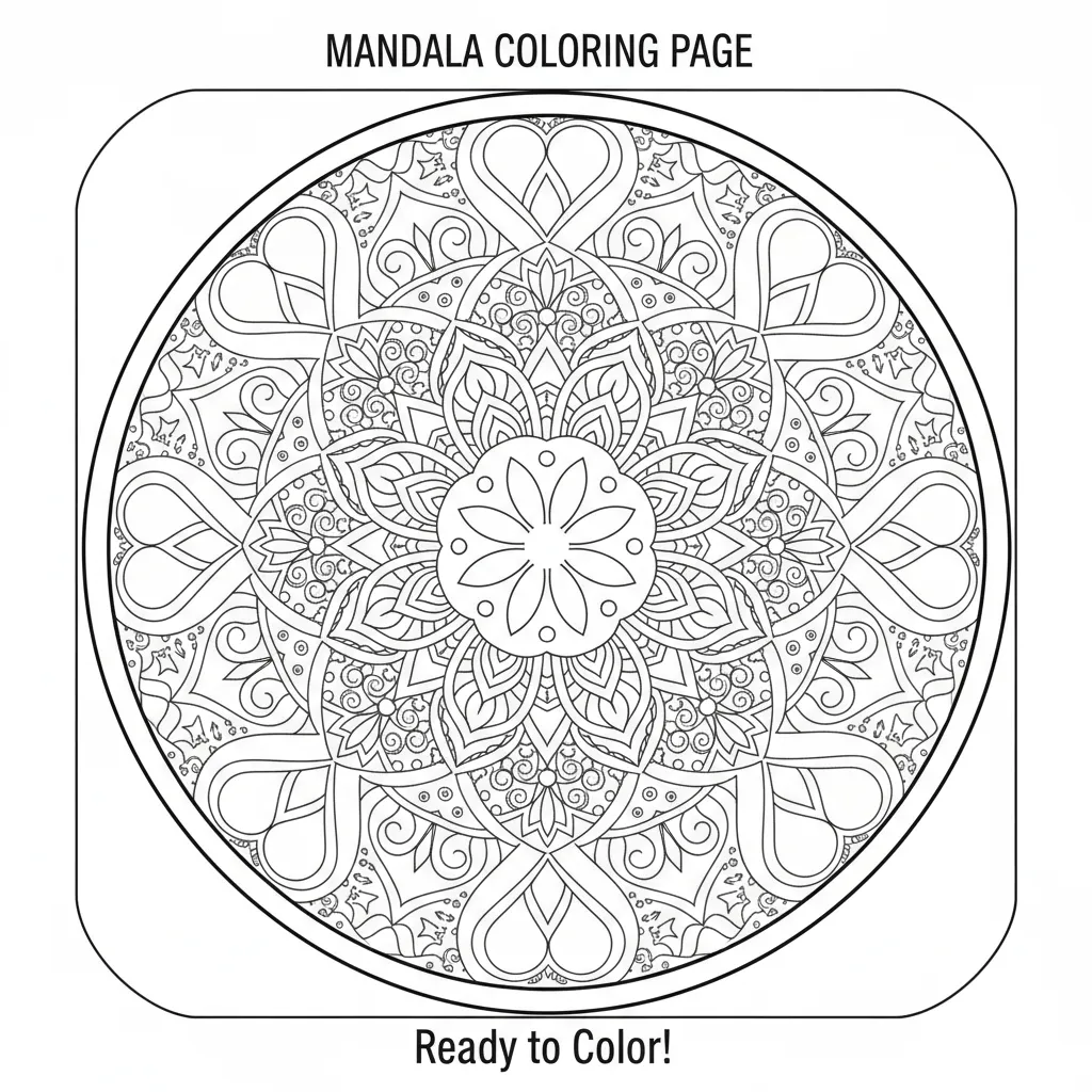 mandala coloring page that says ready to color