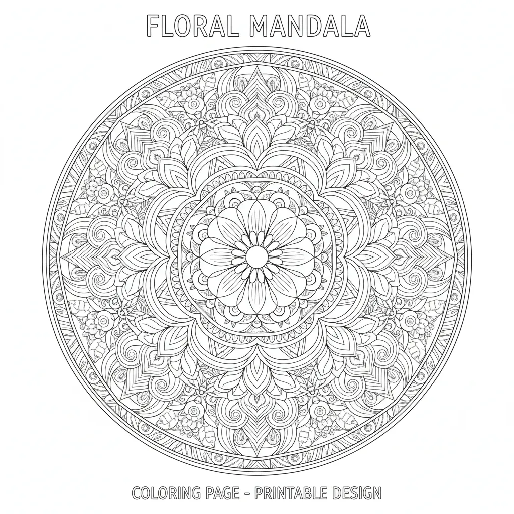 floral mandala that says coloring page printable design