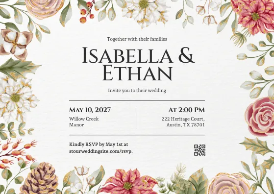 save the date card template with floral bordering