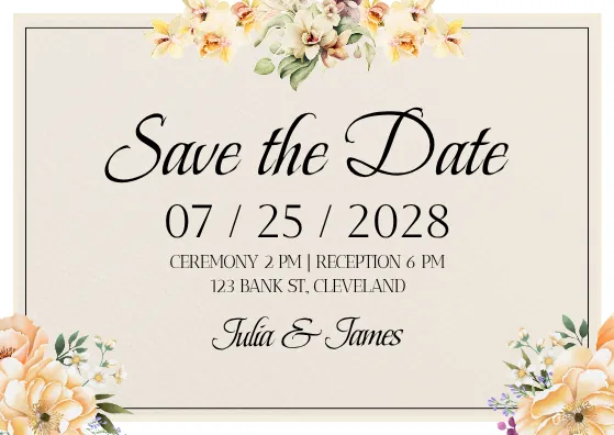 save the date card template with flower illustrations