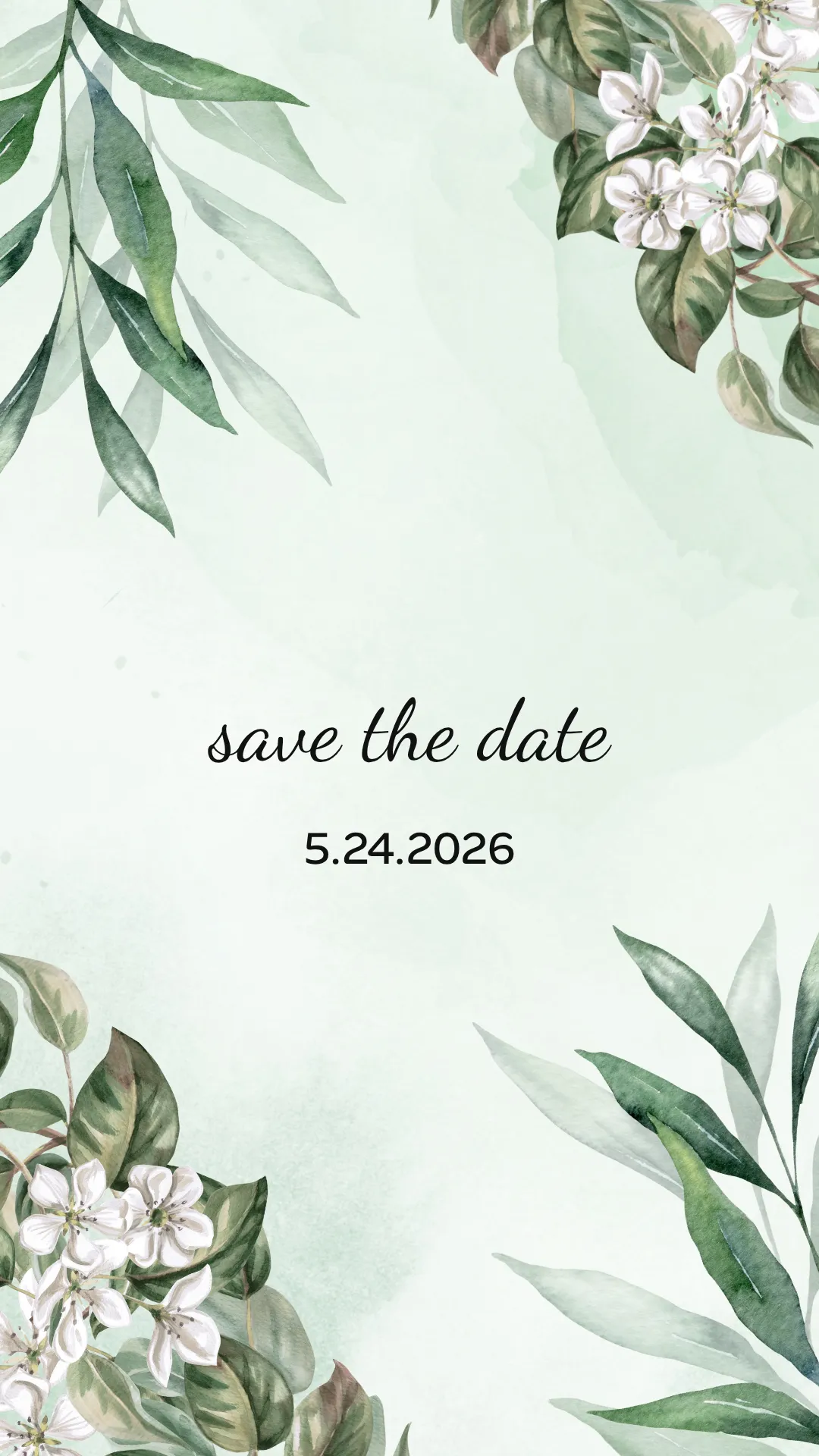 minimalist save the date card template for social media with water color illustrations